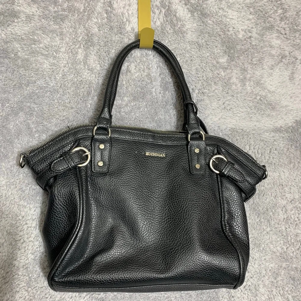 Dana Buchman Satchel Handbag Womens Medium Black Pebbled Faux Leather Buckle Zip